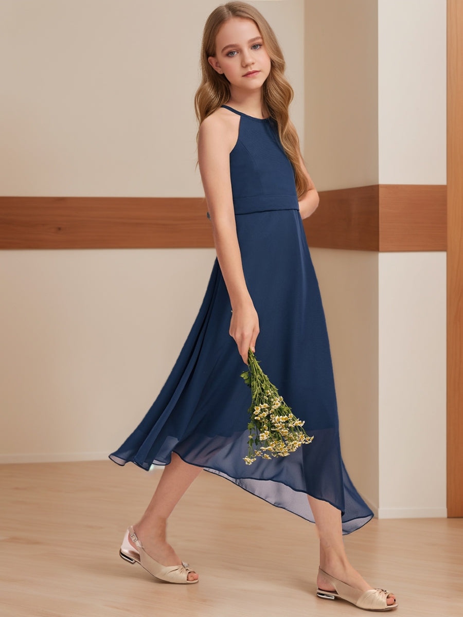 A-Line/Princess Halter Sleeveless Ruched Junior Bridesmaid Dresses