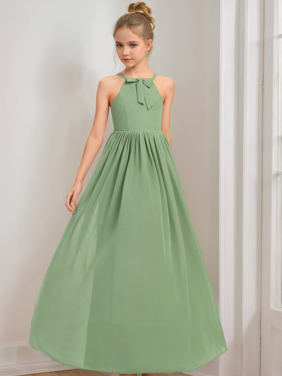 A-Line/Princess Halter Sleeveless Bow Junior Bridesmaid Dresses