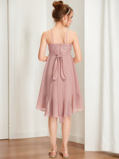 A-Line/Princess Halter Sleeveless Lace Junior Bridesmaid Dresses