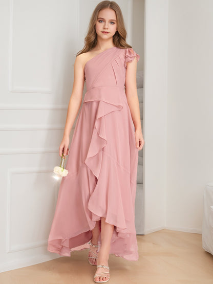 A-Line/Princess One-Shoulder Asymmetrical Ruffles Junior Bridesmaid Dresses