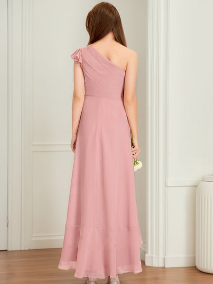 A-Line/Princess One-Shoulder Asymmetrical Ruffles Junior Bridesmaid Dresses