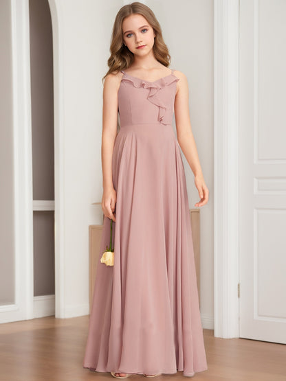 A-Line/Princess V-Neck Sleeveless Ruffles Junior Bridesmaid Dresses