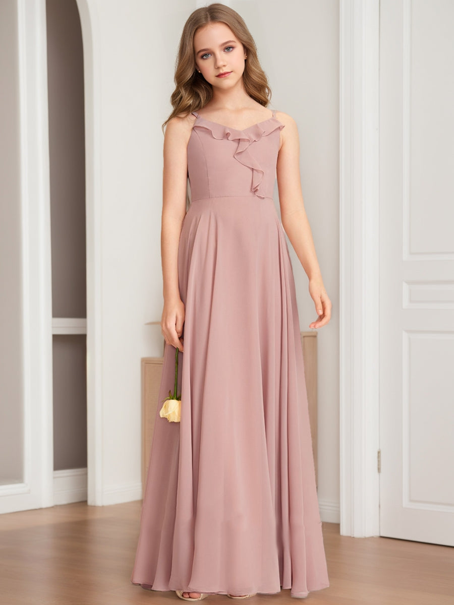 A-Line/Princess V-Neck Sleeveless Ruffles Junior Bridesmaid Dresses