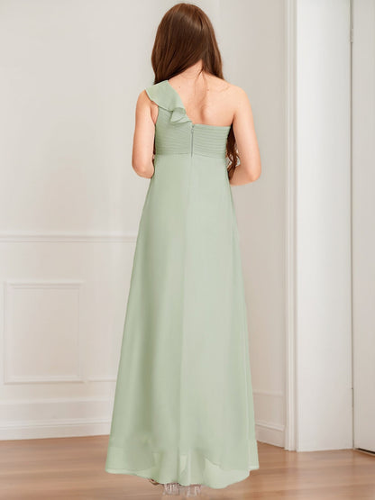 A-Line/Princess One-Shoulder Sleeveless Ruffles Junior Bridesmaid Dresses