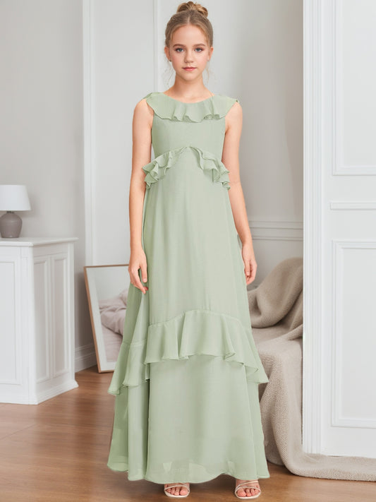 A-Line/Princess Scoop Sleeveless Ruffles Junior Bridesmaid Dresses