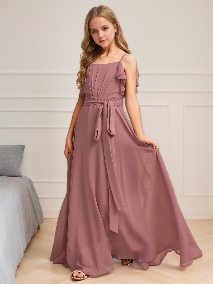 A-Line/Princess Square Neck Sleeveless Belt Junior Bridesmaid Dresses