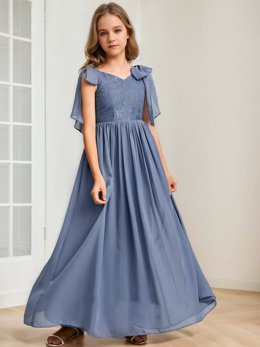 A-Line/Princess V-Neck Sleeveless Bow Junior Bridesmaid Dresses