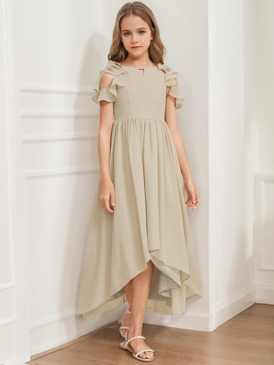 A-Line/Princess Scoop Sleeveless Ruffles Junior Bridesmaid Dresses