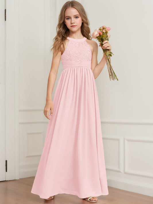 A-Line/Princess Halter Sleeveless Lace Junior Bridesmaid Dresses