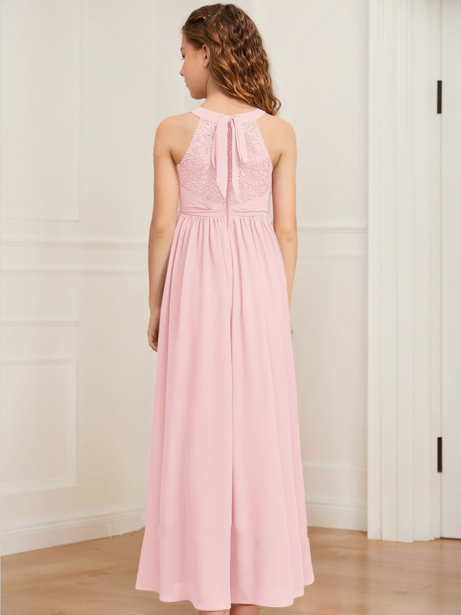 A-Line/Princess Halter Sleeveless Lace Junior Bridesmaid Dresses