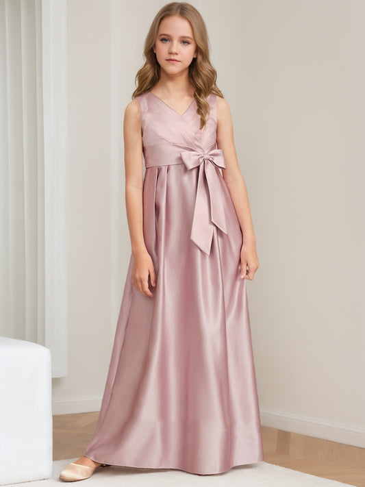 A-Line/Princess V-Neck Sleeveless Ruched Junior Bridesmaid Dresses