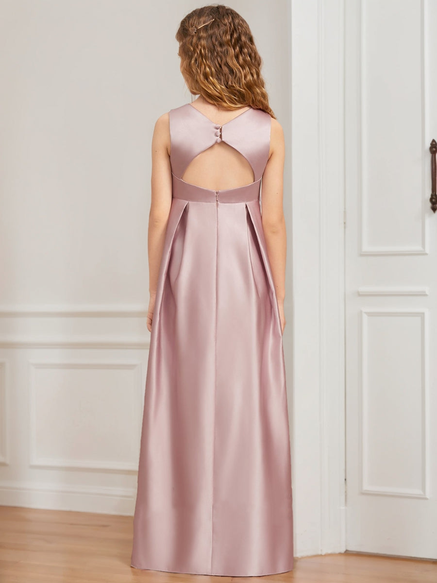 A-Line/Princess V-Neck Sleeveless Ruched Junior Bridesmaid Dresses