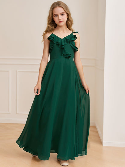 A-Line/Princess V-Neck Sleeveless Ruffles Junior Bridesmaid Dresses