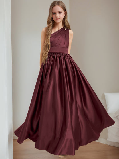 A-Line/Princess One-Shoulder Sleeveless Pleats Junior Bridesmaid Dresses