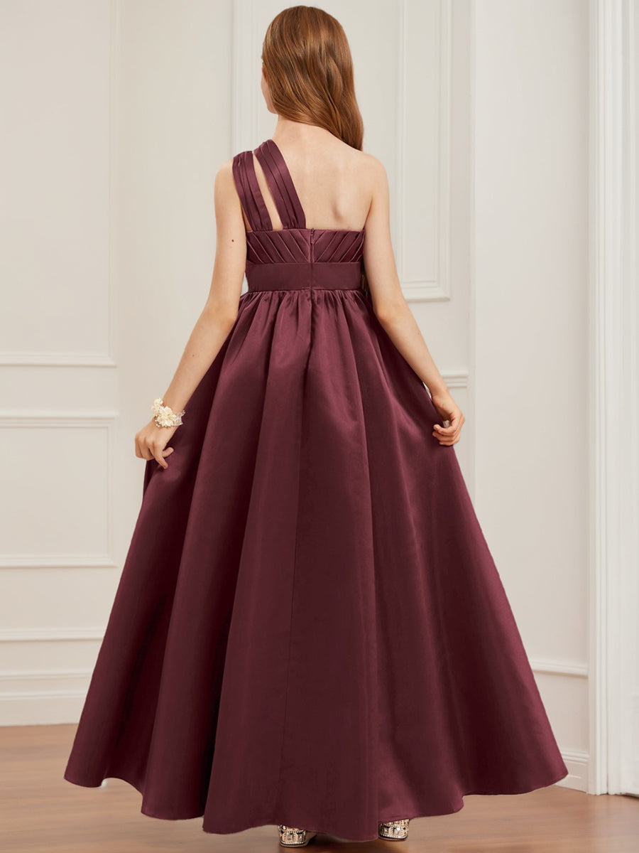 A-Line/Princess One-Shoulder Sleeveless Pleats Junior Bridesmaid Dresses