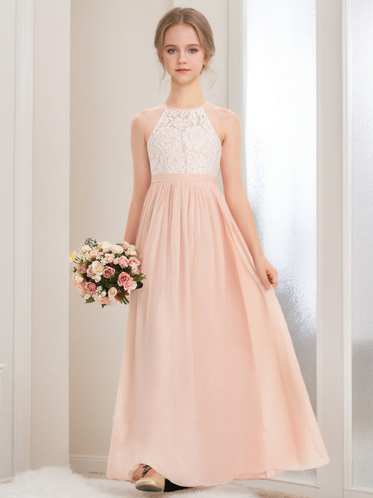 A-Line/Princess Halter Sleeveless Lace Junior Bridesmaid Dresses