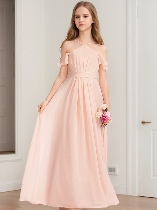 A-Line/Princess Halter Short Sleeves Bow Junior Bridesmaid Dresses