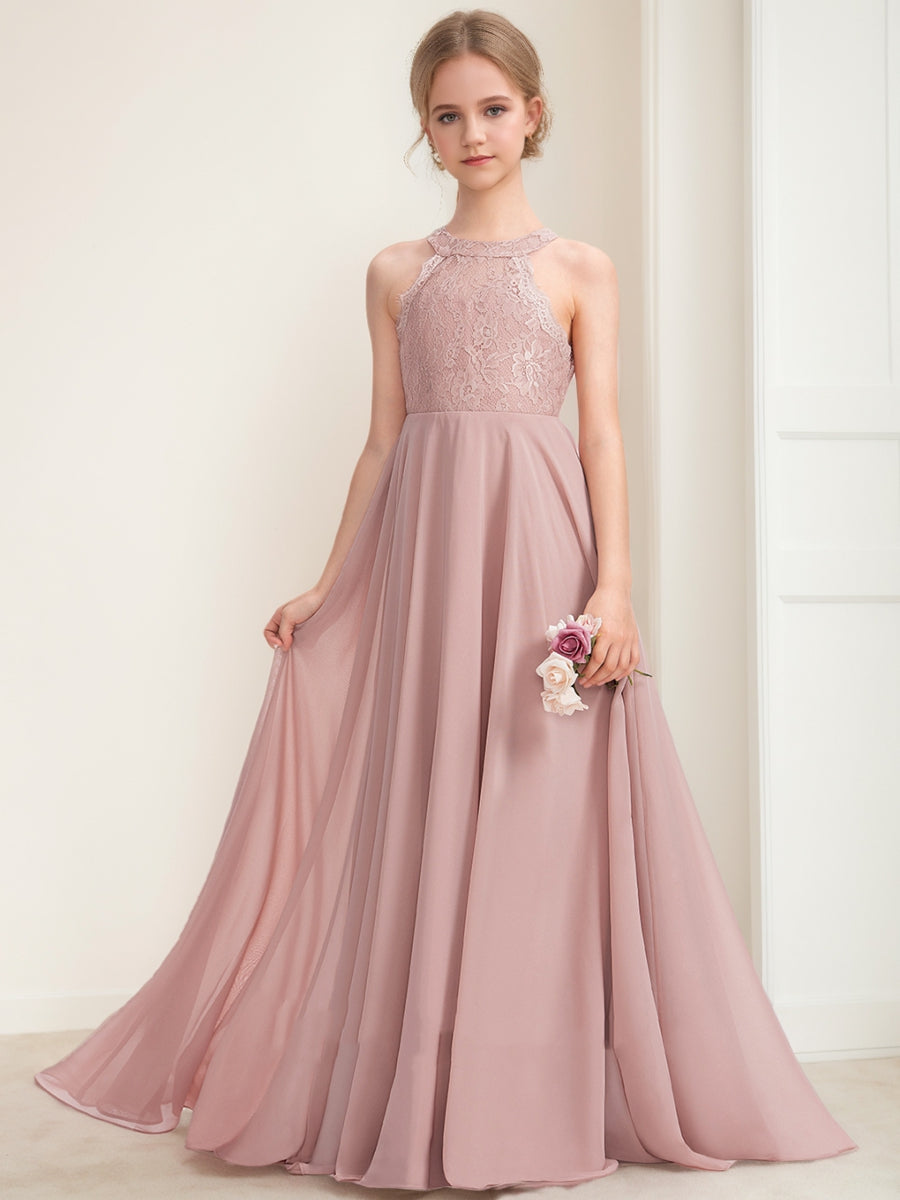 A-Line/Princess Halter Sleeveless Ruched Junior Bridesmaid Dresses