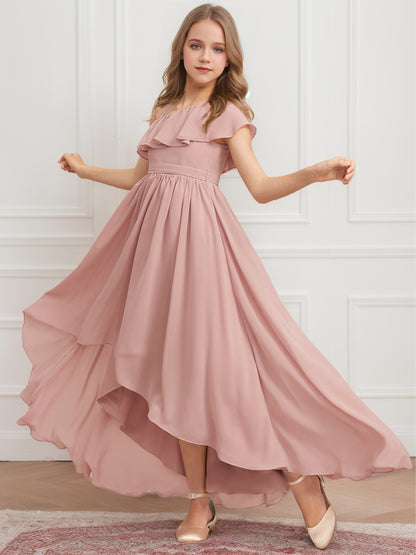 A-Line/Princess Asymmetrical Sleeveless Ruffles Junior Bridesmaid Dresses