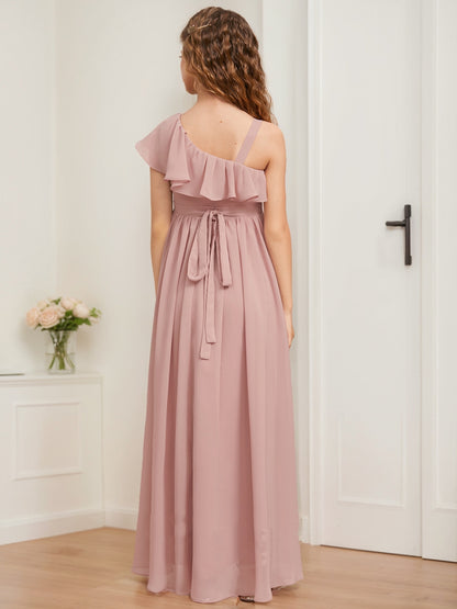 A-Line/Princess Asymmetrical Sleeveless Ruffles Junior Bridesmaid Dresses