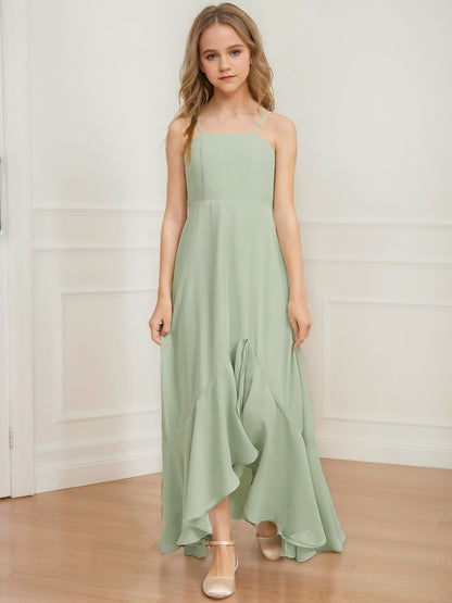 A-Line/Princess Square Neck Sleeveless Ruffles Junior Bridesmaid Dresses