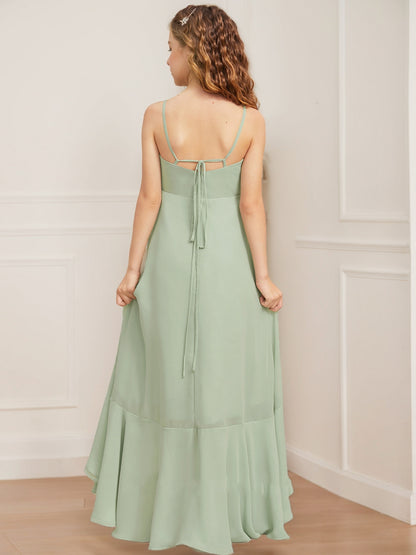 A-Line/Princess Square Neck Sleeveless Ruffles Junior Bridesmaid Dresses