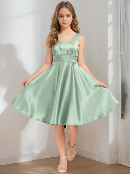 A-Line/Princess Square Neck Sleeveless Bow Junior Bridesmaid Dresses