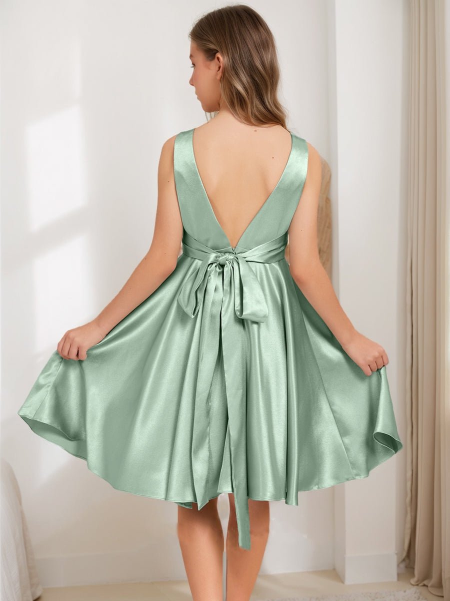 A-Line/Princess Square Neck Sleeveless Bow Junior Bridesmaid Dresses