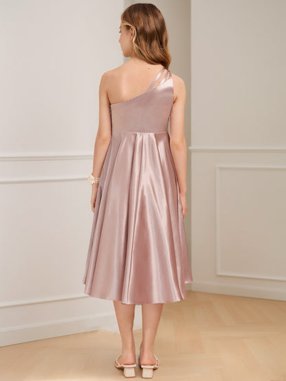 A-Line/Princess One-Shoulder Sleeveless Ruched Junior Bridesmaid Dresses