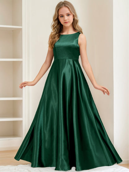 A-Line/Princess Scoop Sleeveless Bow Junior Bridesmaid Dresses