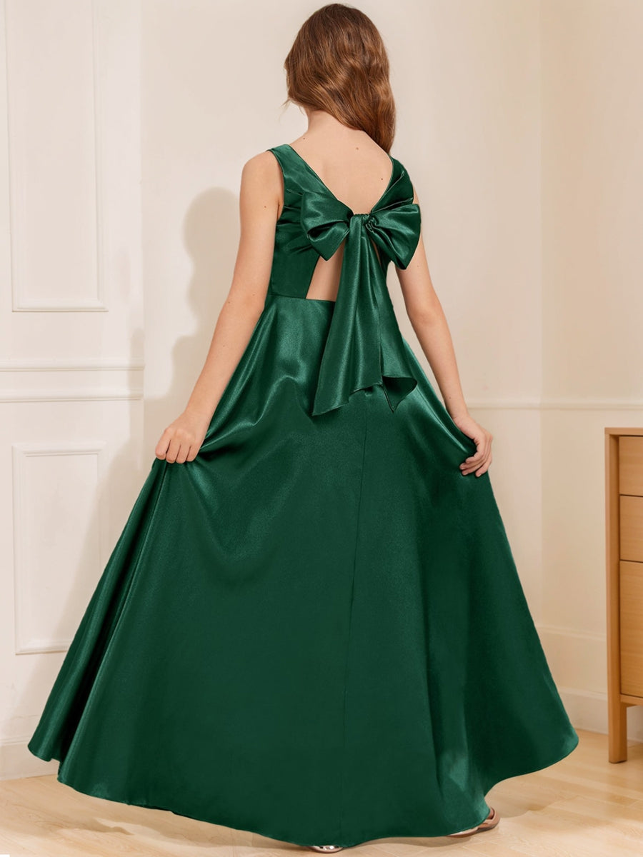 A-Line/Princess Scoop Sleeveless Bow Junior Bridesmaid Dresses