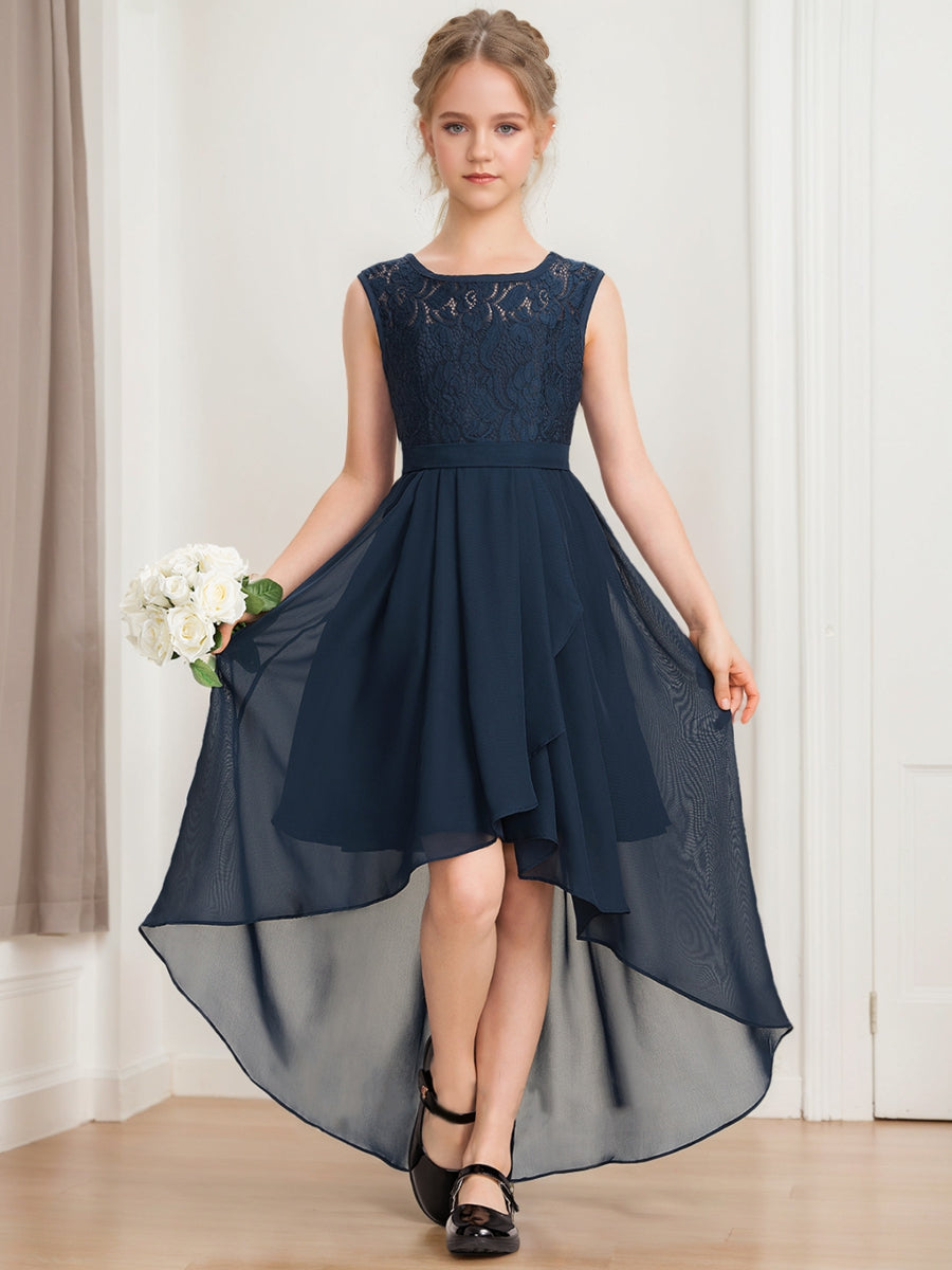 A-Line/Princess Scoop Sleeveless Lace Junior Bridesmaid Dresses