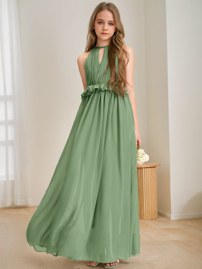 A-Line/Princess Halter Sleeveless Ruffles Junior Bridesmaid Dresses