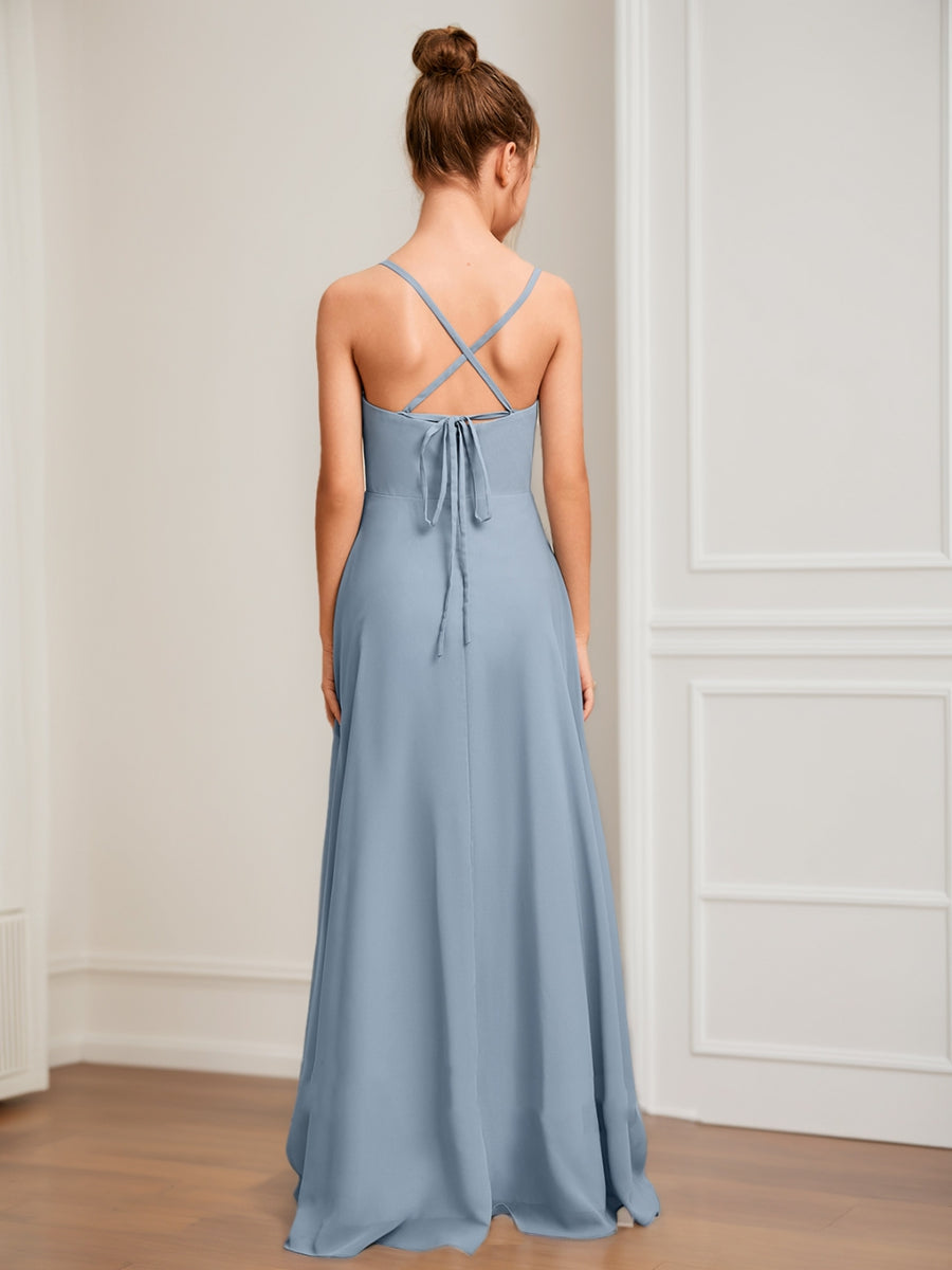 A-Line/Princess V-Neck Sleeveless Ruched Junior Bridesmaid Dresses