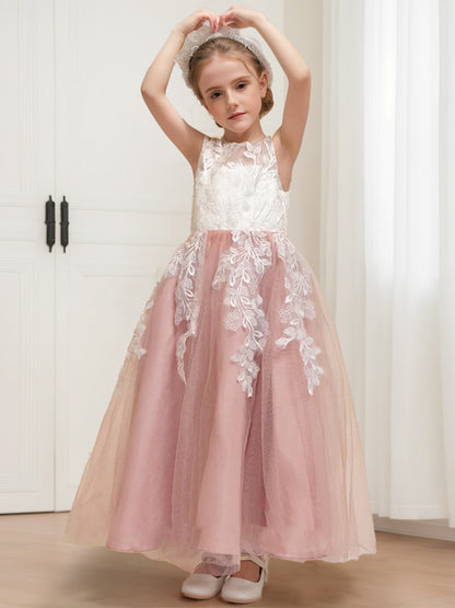 A-Line/Princess Scoop Sleeveless Tulle Flower Girl Dresses with Appliques