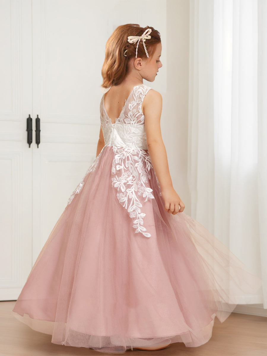 A-Line/Princess Scoop Sleeveless Tulle Flower Girl Dresses with Appliques