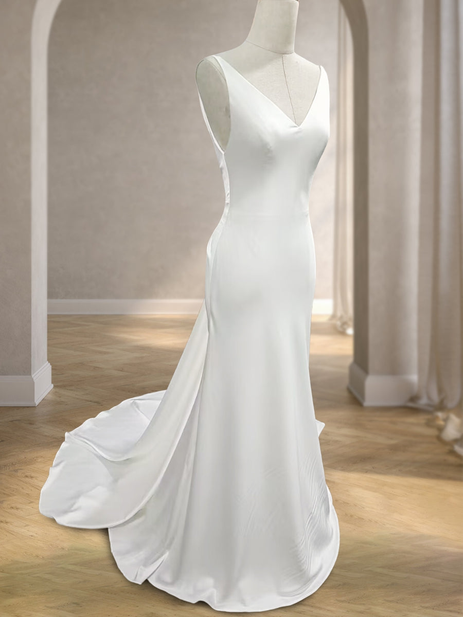 A-Line/Princess V-Neck Sleeveless Ruched Wedding Dresses