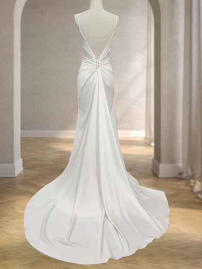 A-Line/Princess V-Neck Sleeveless Ruched Wedding Dresses