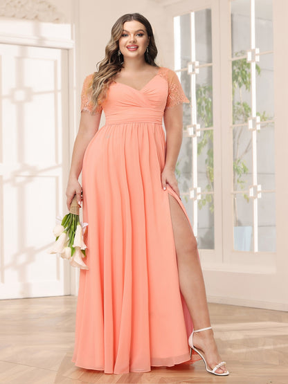 A-Line/Princess V-Neck Long Plus Size Bridesmaid Dresses with Split Side