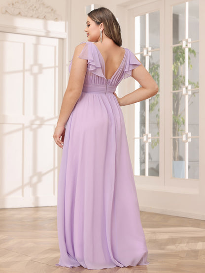 A-Line/Princess V-Neck Long Plus Size Bridesmaid Dresses with Ruffles