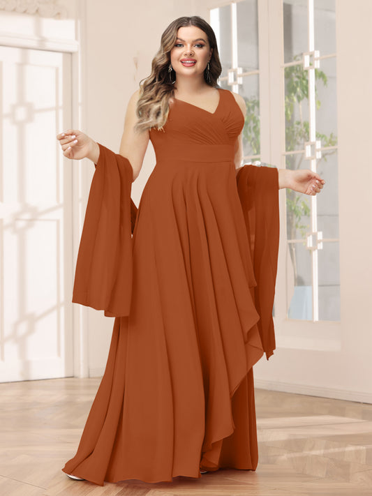 A-Line/Princess V-Neck Asymmetrical Plus Size Bridesmaid Dresses with Ruffles