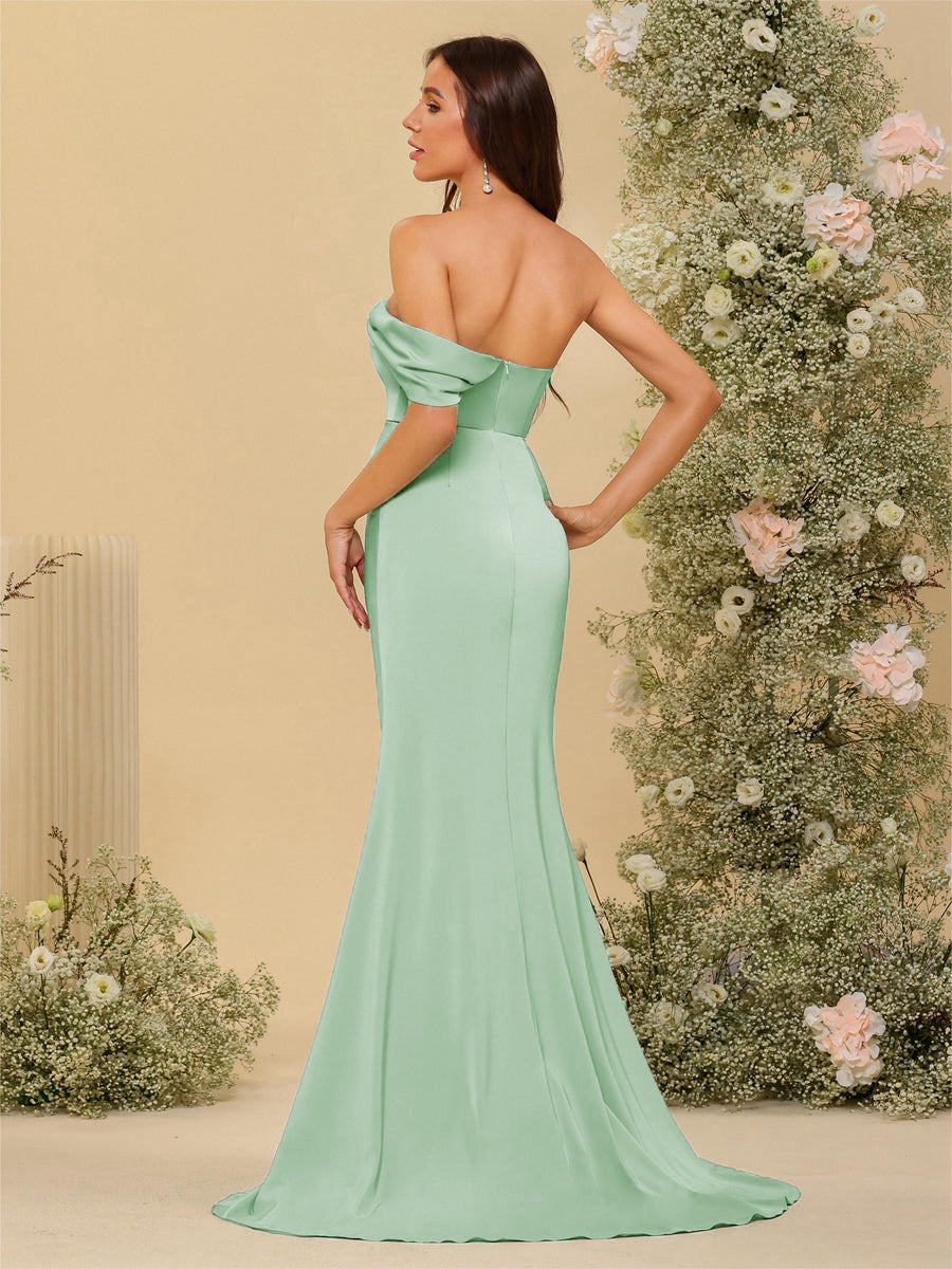 Sheath/Column Off-the-Shoulder Long Formal Dresses with Split Side