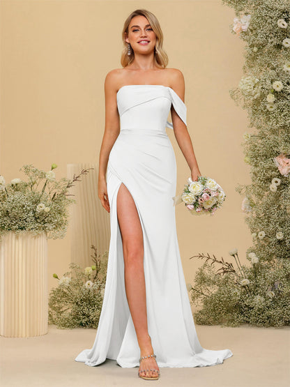 Sheath/Column Off-the-Shoulder Long Formal Dresses with Split Side