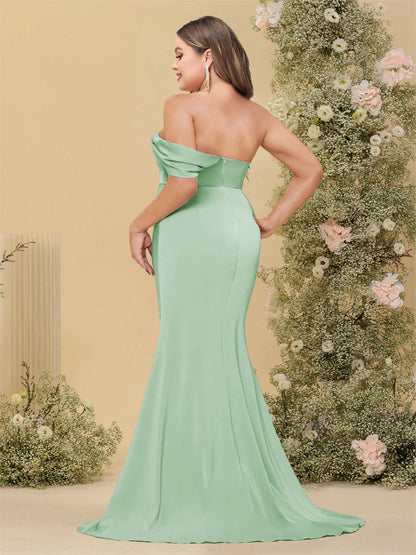 Sheath/Column Off-the-Shoulder Long Plus Size Formal Dresses with Split Side