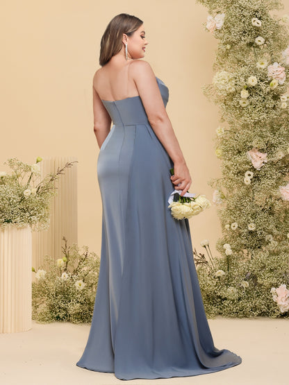 Sheath/Column Long Plus Size Formal Dresses with Split Side & Ruched