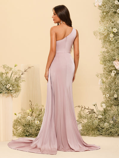 Sheath/Column One-Shoulder Sweetheart Long Formal Dresses with Split Side