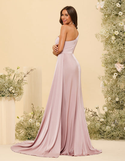 Sheath/Column One-Shoulder Sweetheart Long Formal Dresses with Split Side