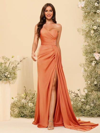 Sheath/Column One-Shoulder Sweetheart Long Formal Dresses with Split Side