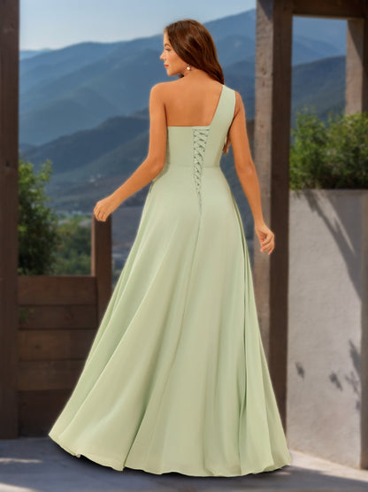 A-Line/Princess One-Shoulder Sleeveless Bridesmaid Dresses with Split Side