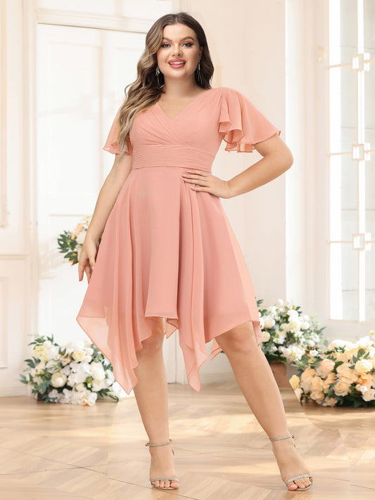 A-Line/Princess V-Neck Short Plus Size Wedding Party Dresses with Ruffles